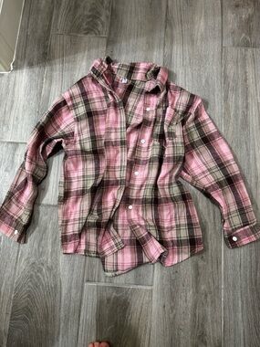 Pink and Brown Plaid Button-Down Shirt